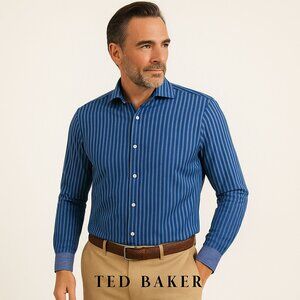 Ted Baker Endurance Blue Striped Long Sleeve Shirt M
